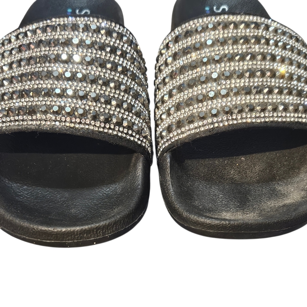 Skechers Size 7 Black Slide  Rhinestone Emblished Sandals - Picture 3 of 6